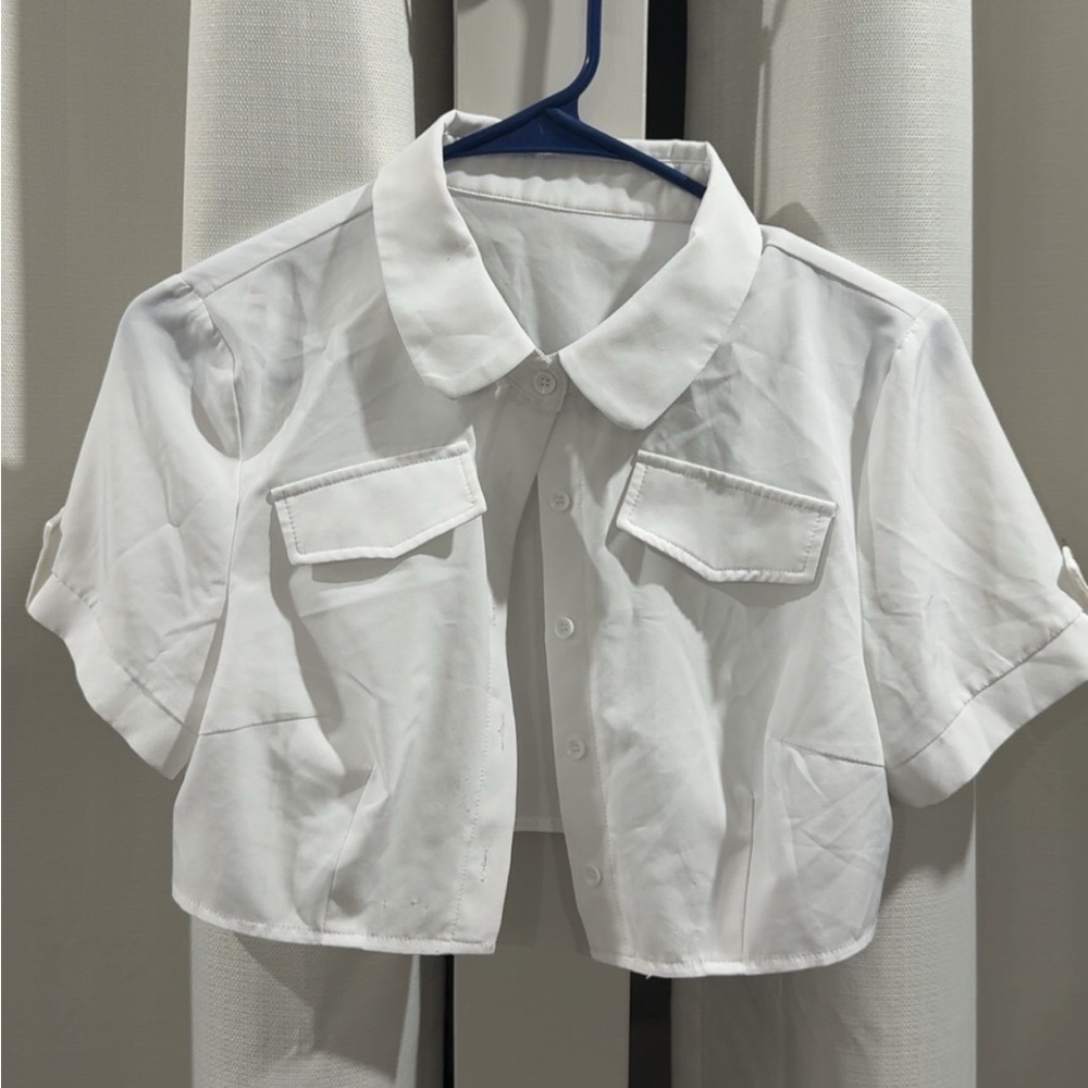 SHEIN White Button-Up Crop Top